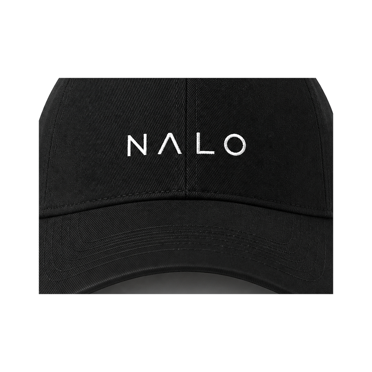 NALO Cap black logo and stitching detail