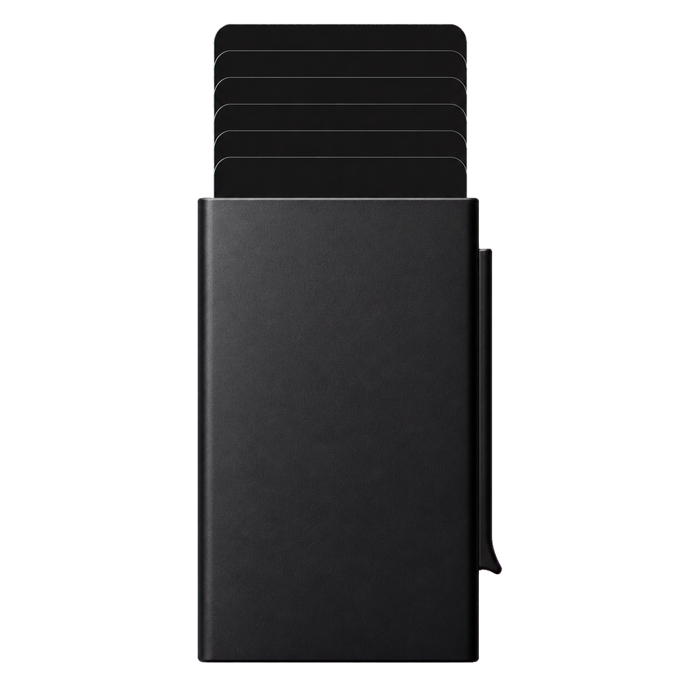 NALO Card Holder black front-facing transparent packshot with clean cards.