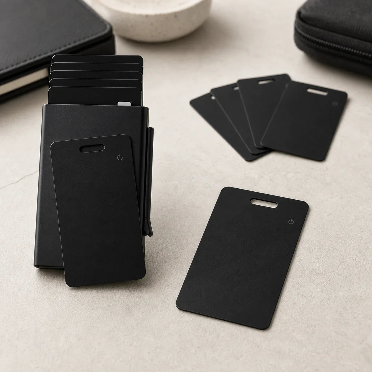 NALO Travel System Bundle wallet setup with card holder and tracker cards.