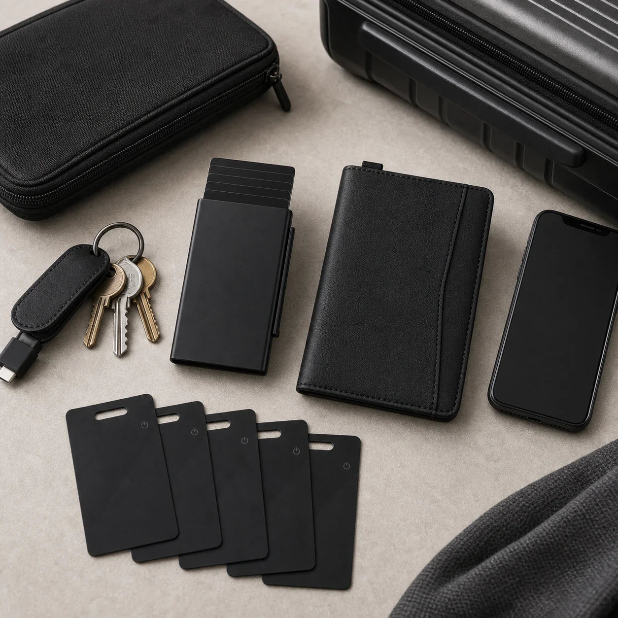 NALO Travel System Bundle full setup with card holder, passport holder, tracker cards and travel essentials.