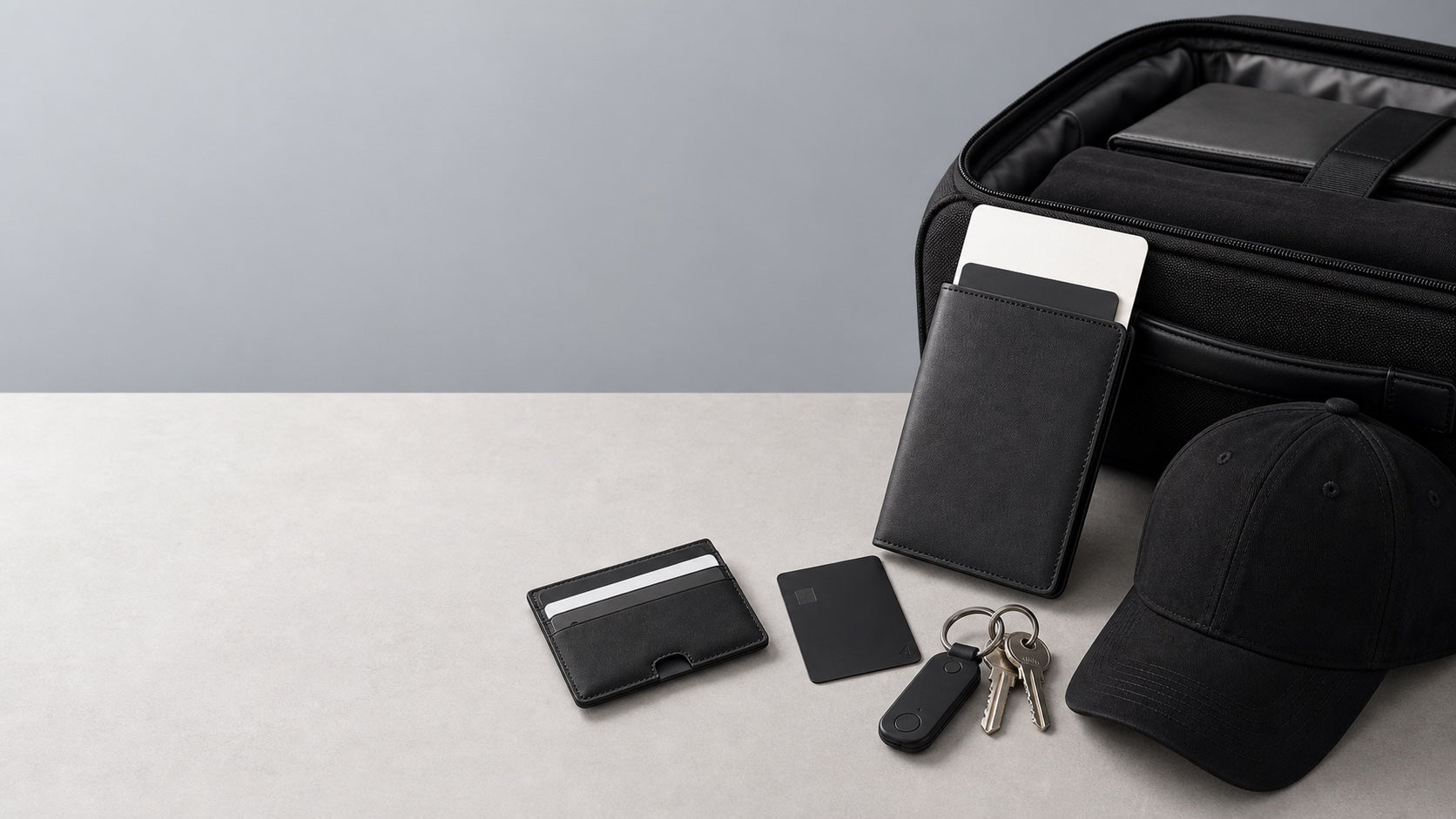 NALO Carry System with card holder, passport holder, tracker card, bag and cap