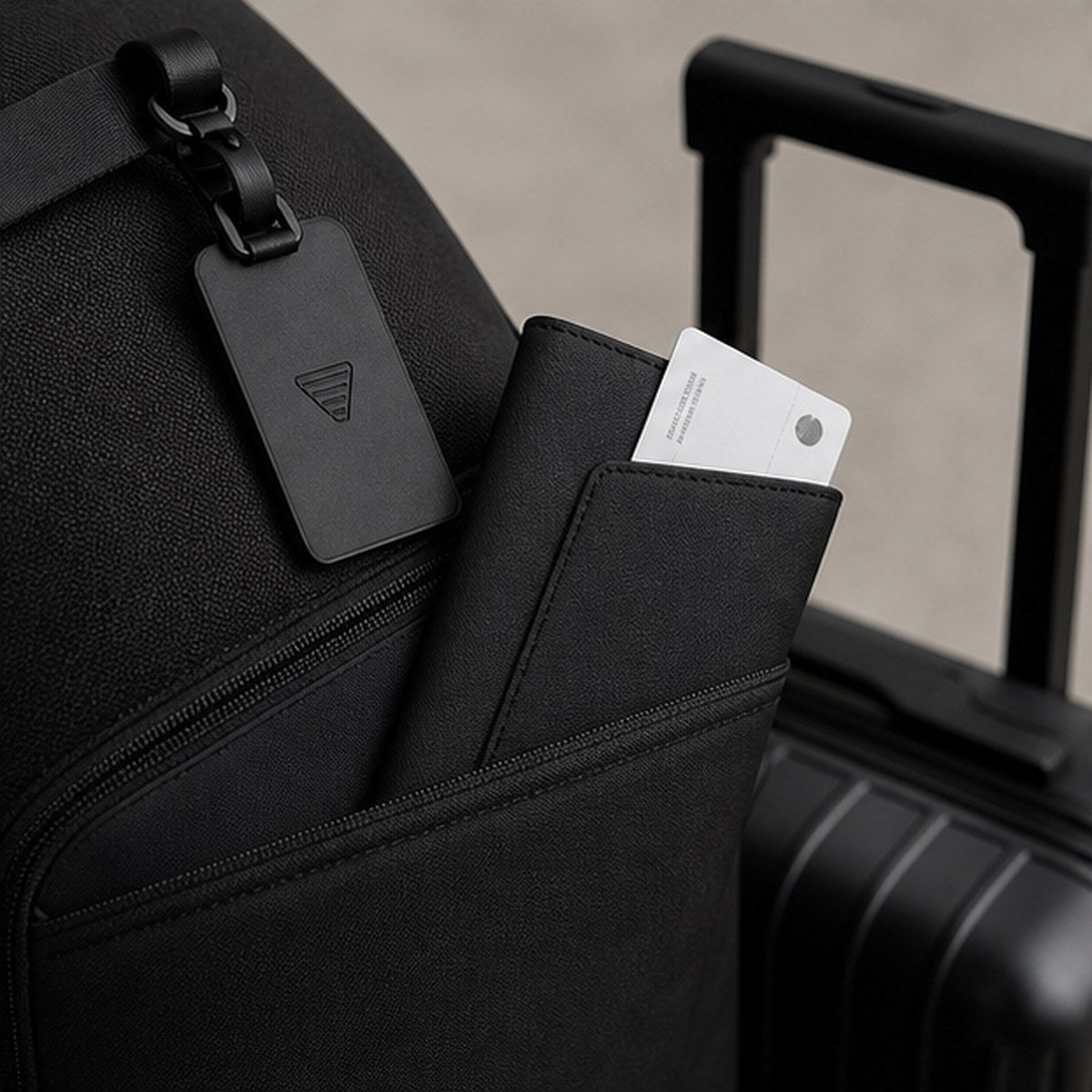 NALO passport holder and travel essentials packed together